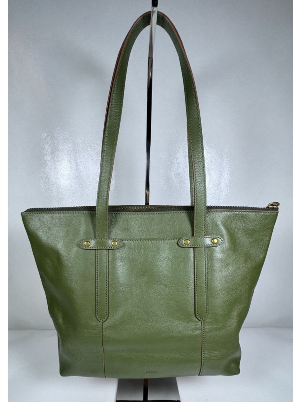 Fossil Olive Green Pebbled Leather Tote Bag Medium Shoulder Purse Handbag
